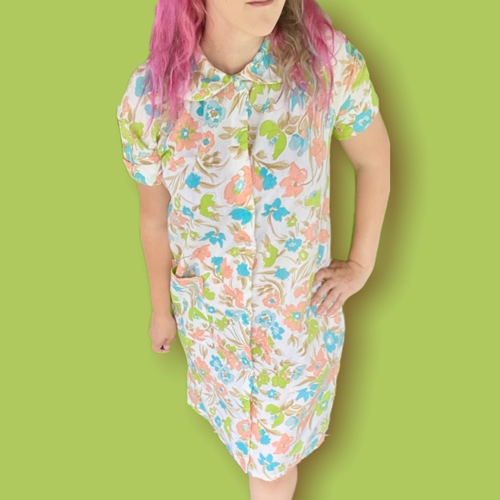 Nice N Easy 70s shirt dress or nightgown floral M